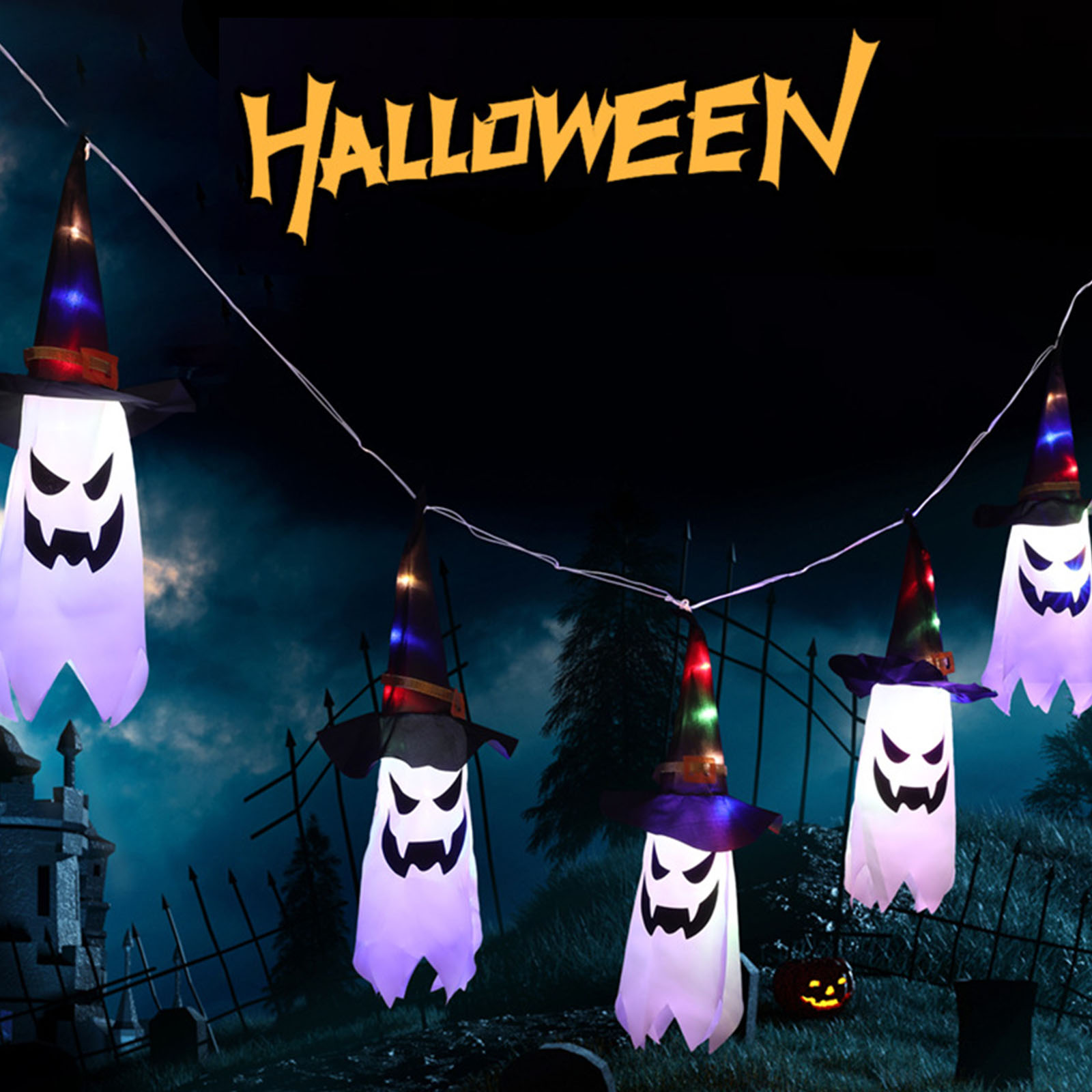 Halloween Led String Lights Orange - أضواء زينة الهالوين، قبعة على شكل