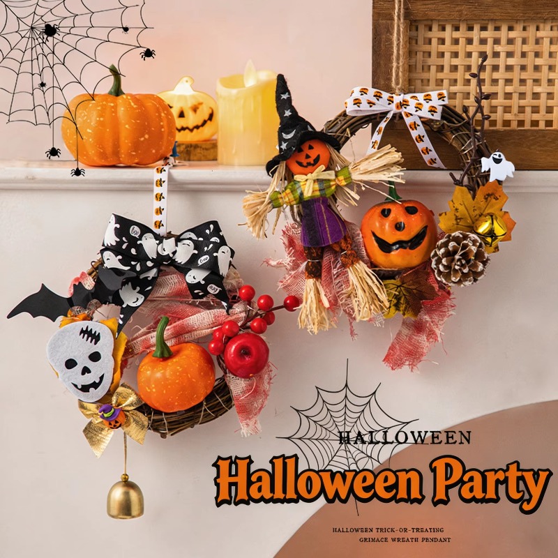 Halloween Pumpkin Decor Led - مجموعة إكليل الهالوين اليدوية مع أضواء