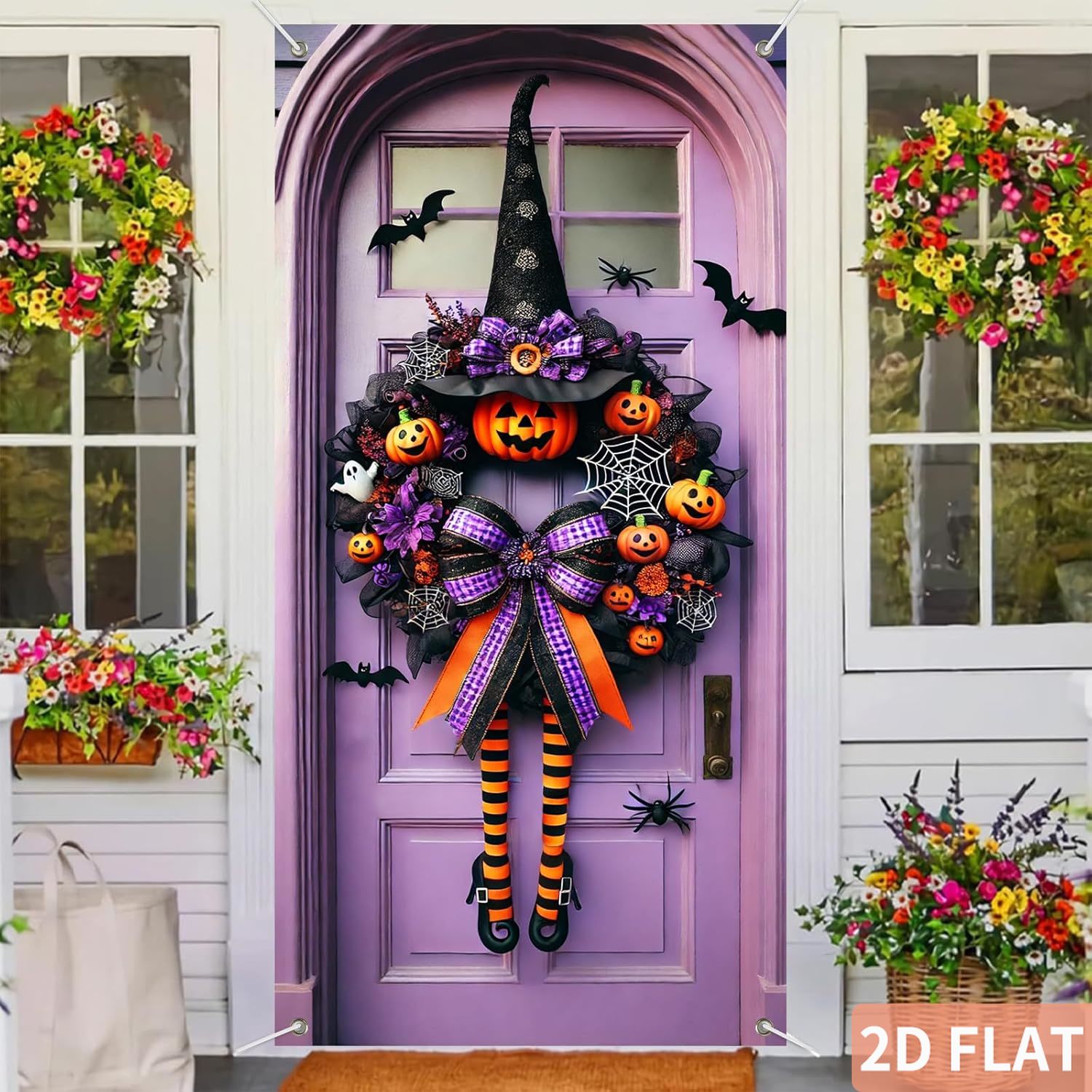 زينة باب على شكل إكليل ساحرة ا - مراجعة Spider Web Halloween Decoration وسعره