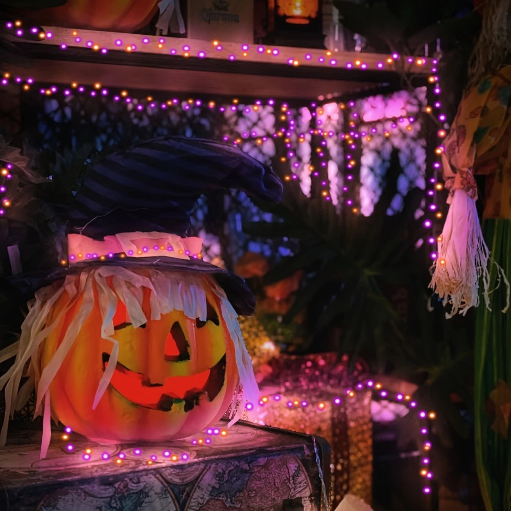 1 قطعة من أضواء الهالوين الشمس - مراجعة Halloween Led String Lights Orange وسعره