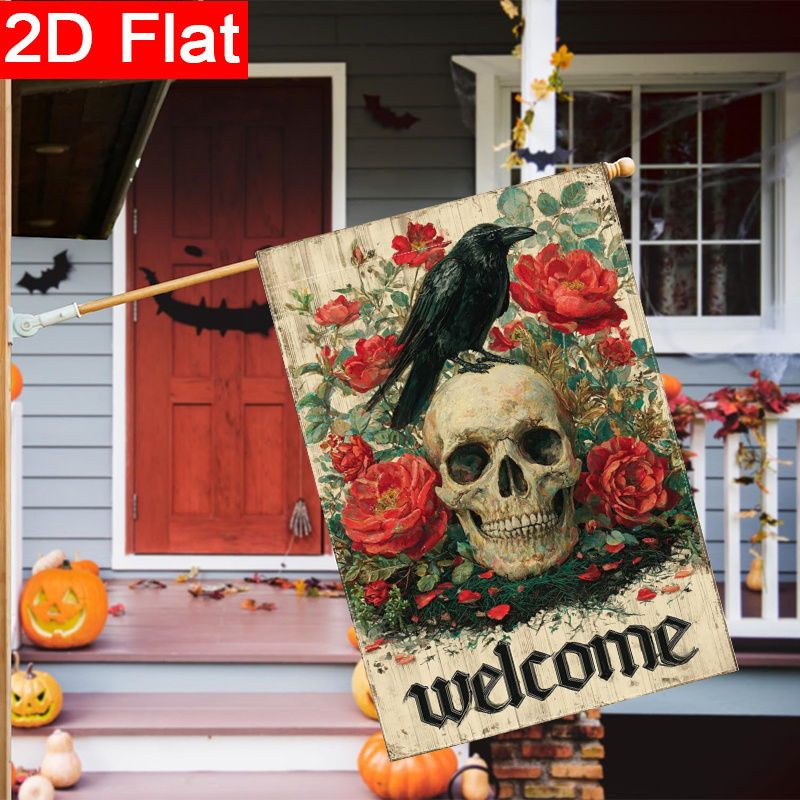 علم حديقة هالوين مسطح ثنائي ال - مراجعة Halloween Skeleton Decoration وسعره